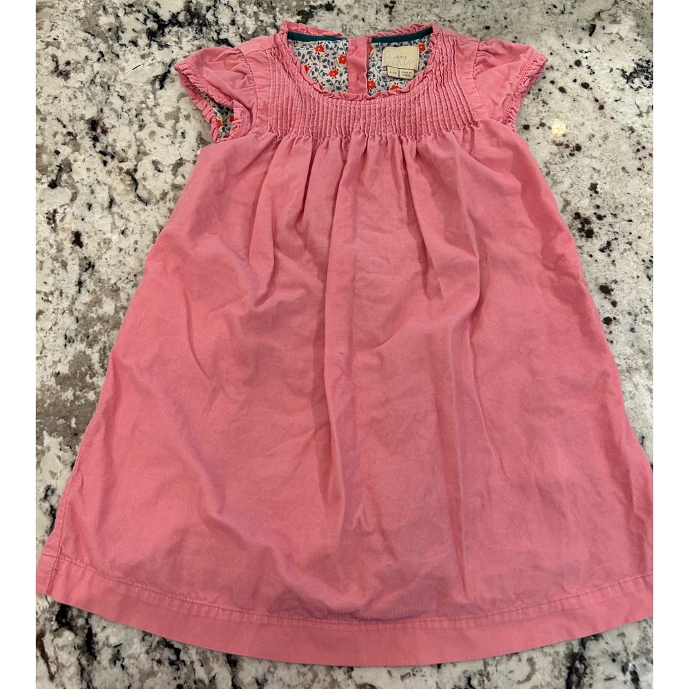 Mini Boden 4-5yr Dress Pink Corduroy BabyWale Pintuck Short Sleeve Lined Ruffles